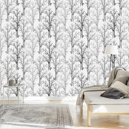 Wallpaper Delicate Trees In Shades Of Gray