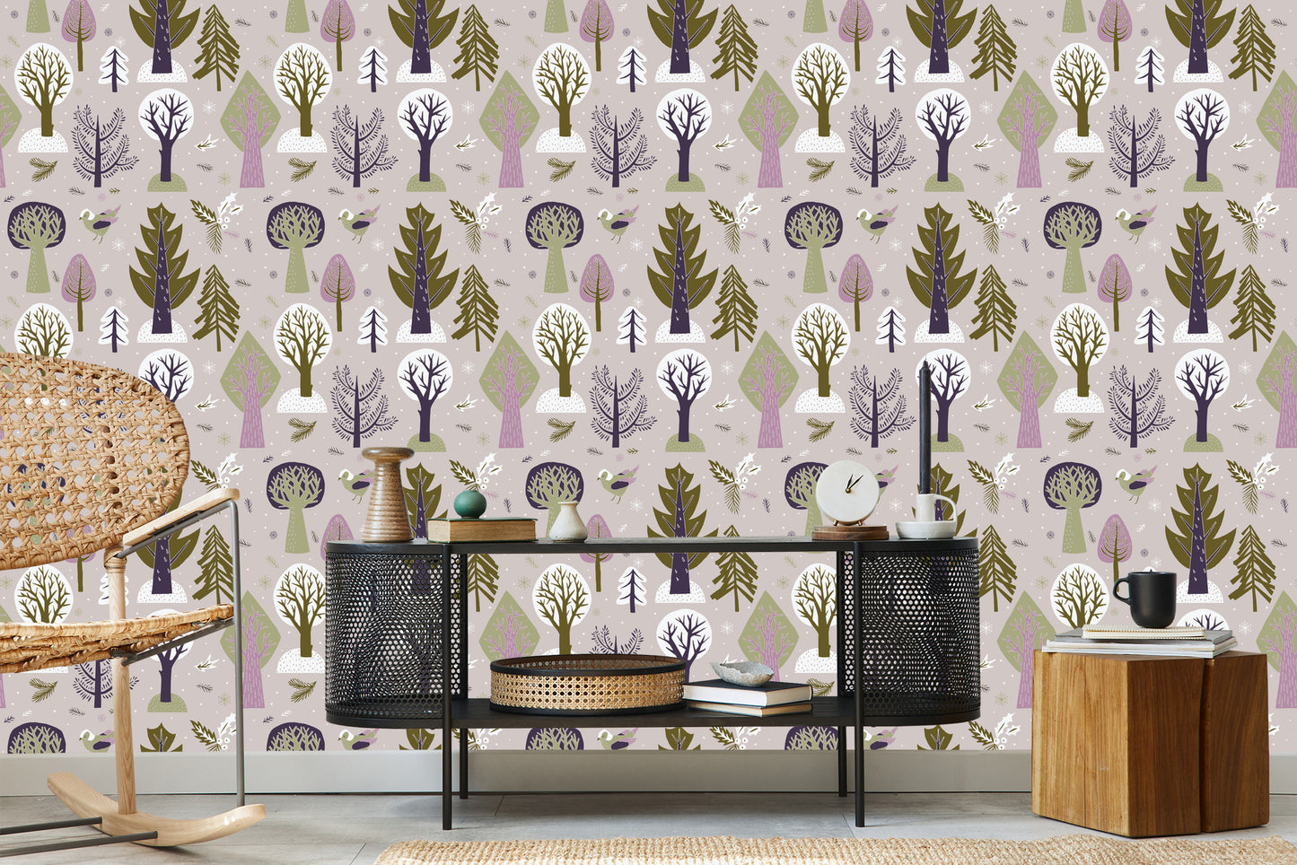Wallpaper Birds Trees Forest Children's Room