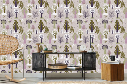 Wallpaper Birds Trees Forest Children's Room