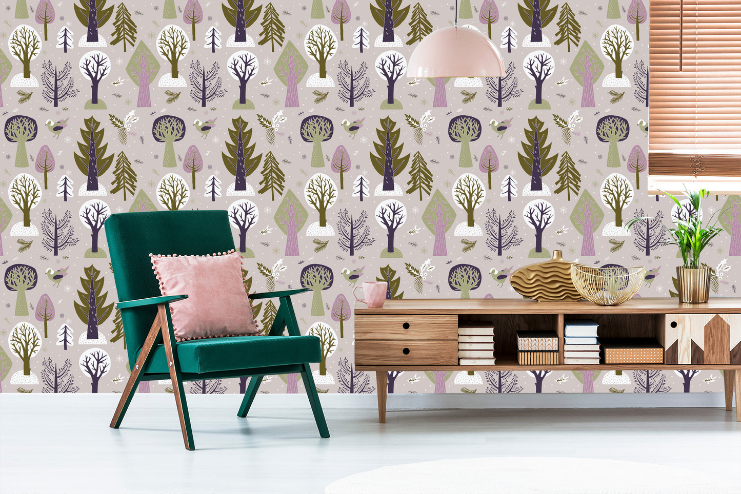 Wallpaper Birds Trees Forest Children's Room