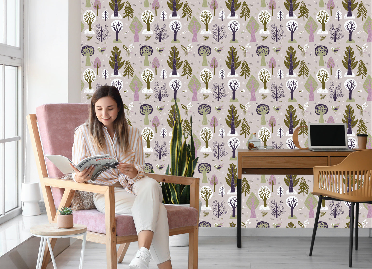 Wallpaper Birds Trees Forest Children's Room