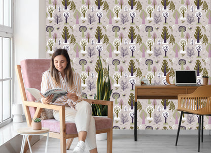 Wallpaper Birds Trees Forest Children's Room
