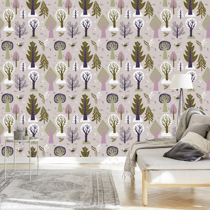Wallpaper Birds Trees Forest Children's Room