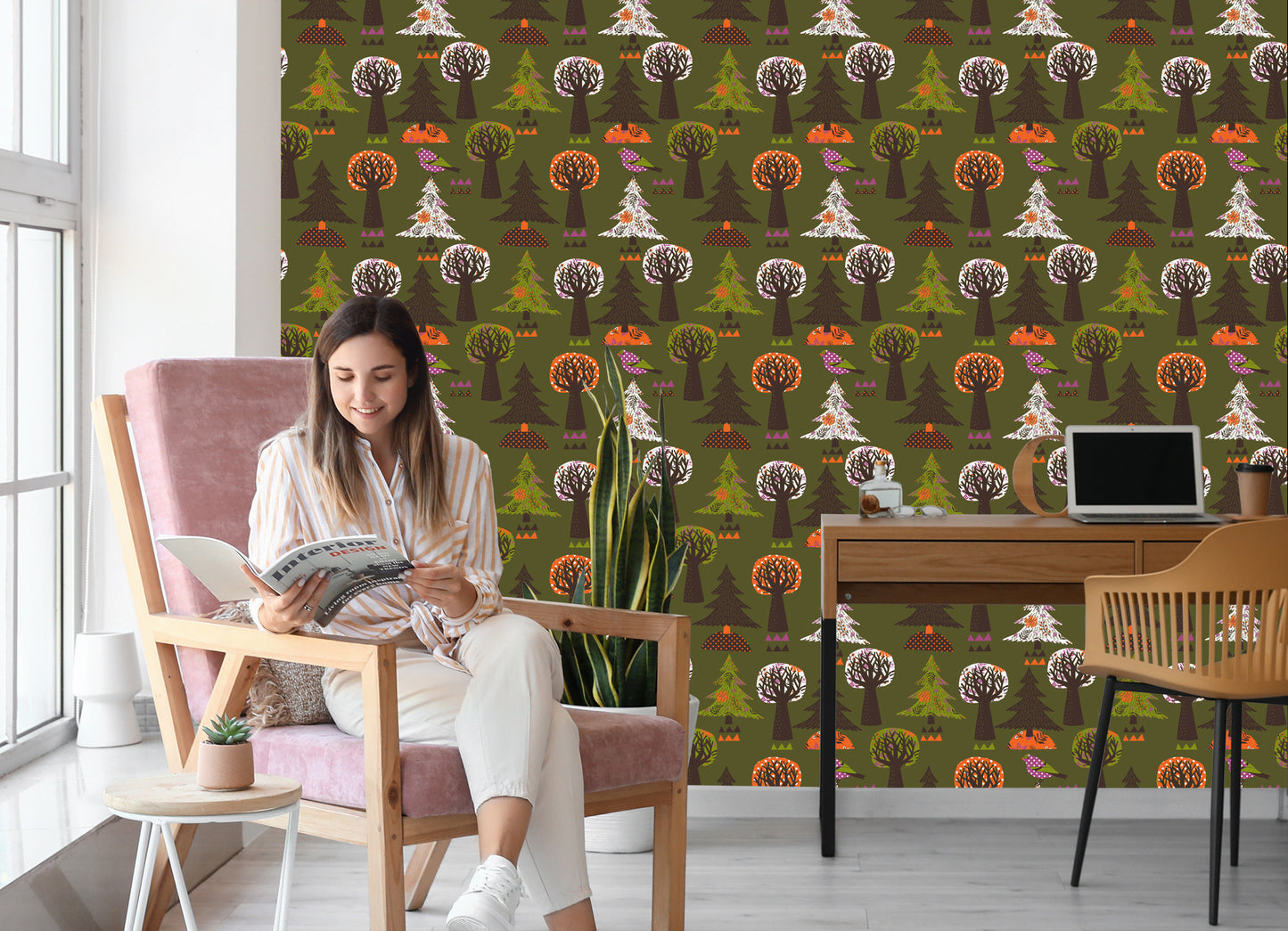 Wallpaper Trees, Green Birds For A Baby's Room