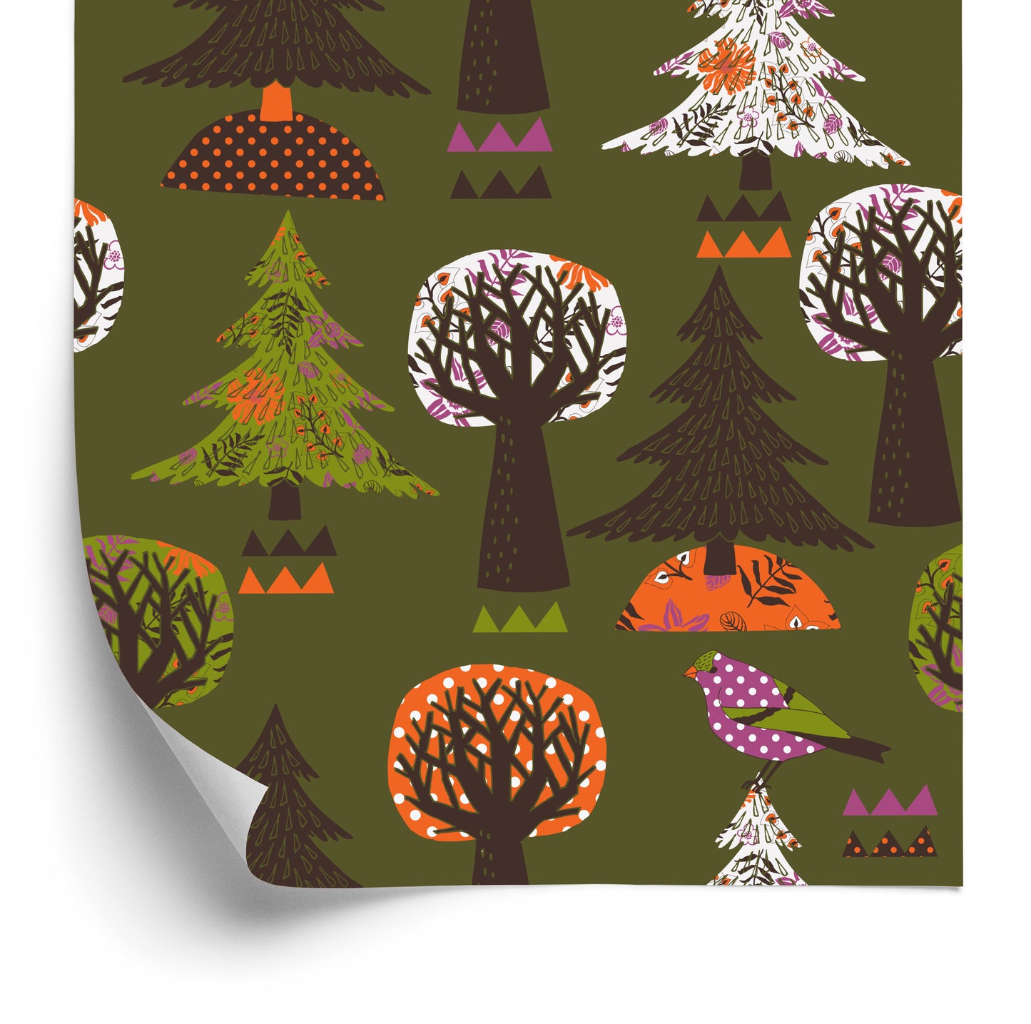 Wallpaper Trees, Green Birds For A Baby's Room