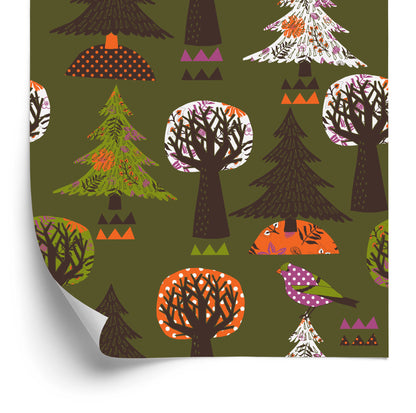 Wallpaper Trees, Green Birds For A Baby's Room