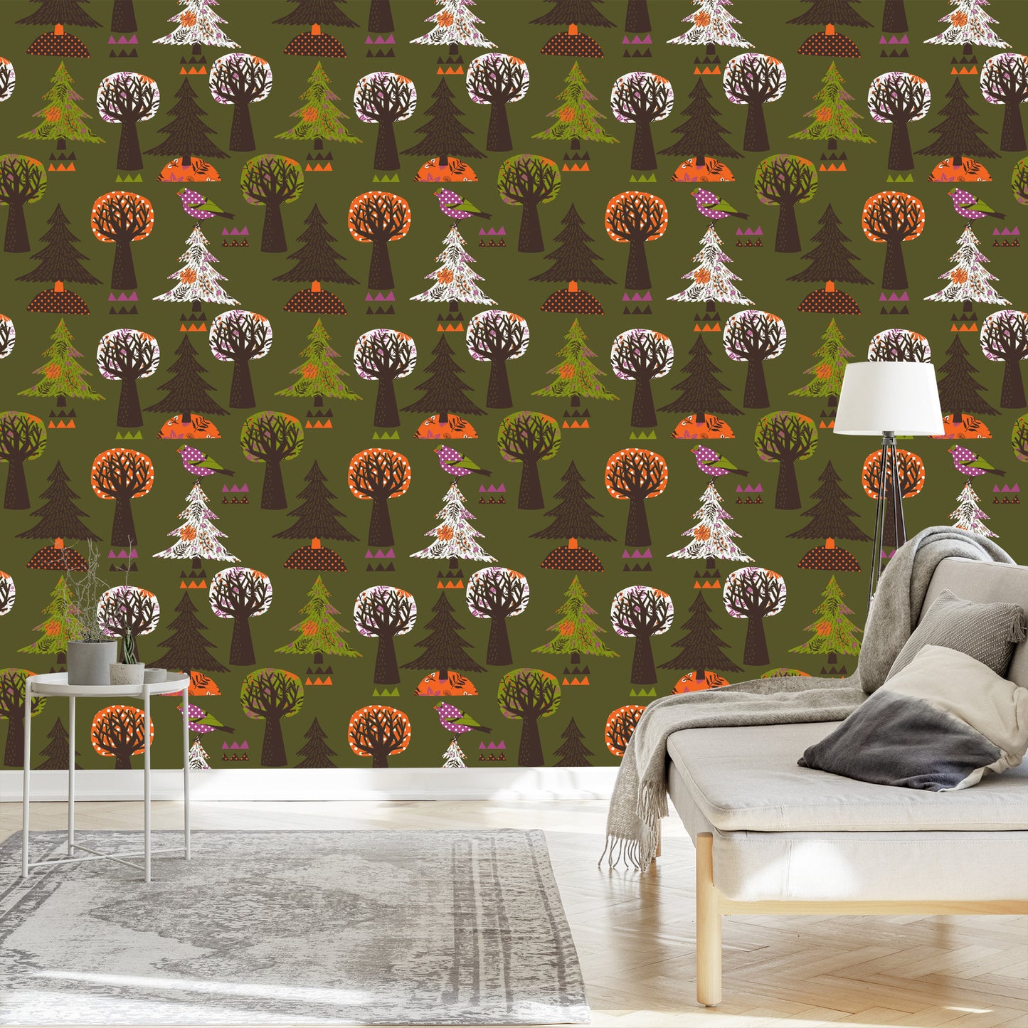 Wallpaper Trees, Green Birds For A Baby's Room