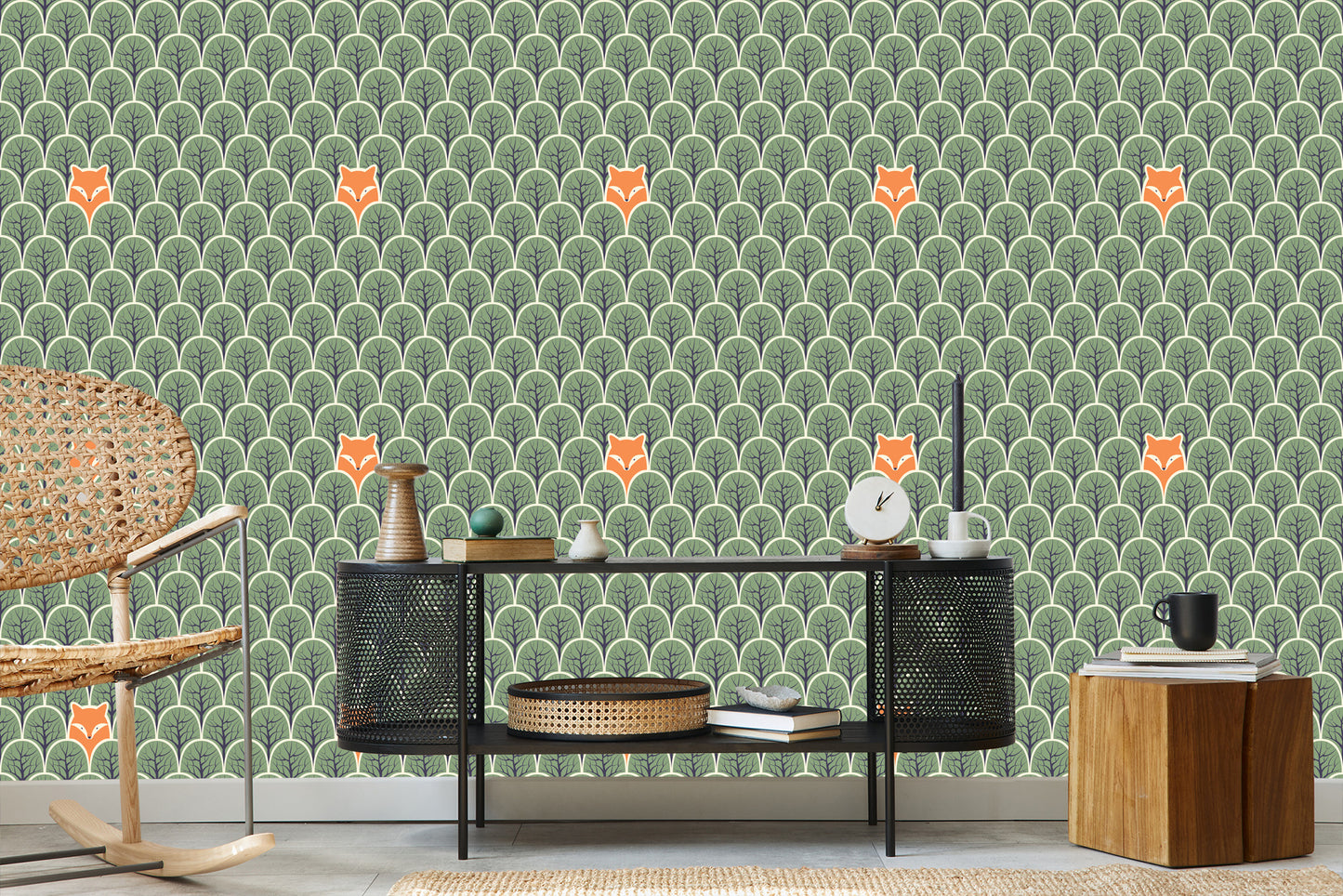 Wallpaper Trees. Branches. Green Children's Room
