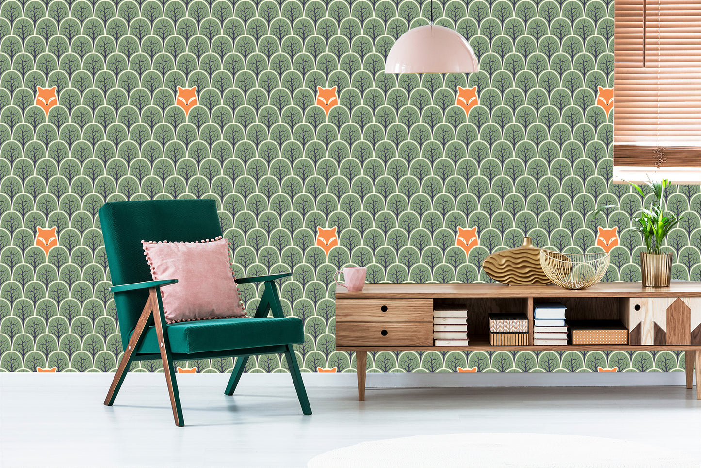 Wallpaper Trees. Branches. Green Children's Room