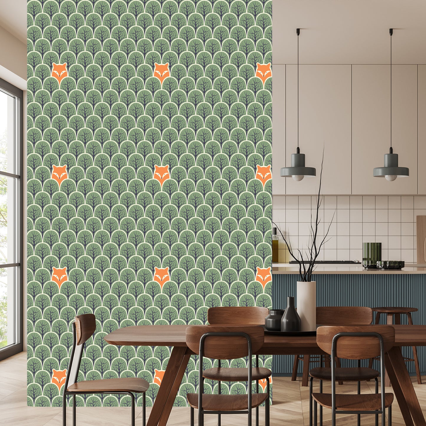 Wallpaper Trees. Branches. Green Children's Room