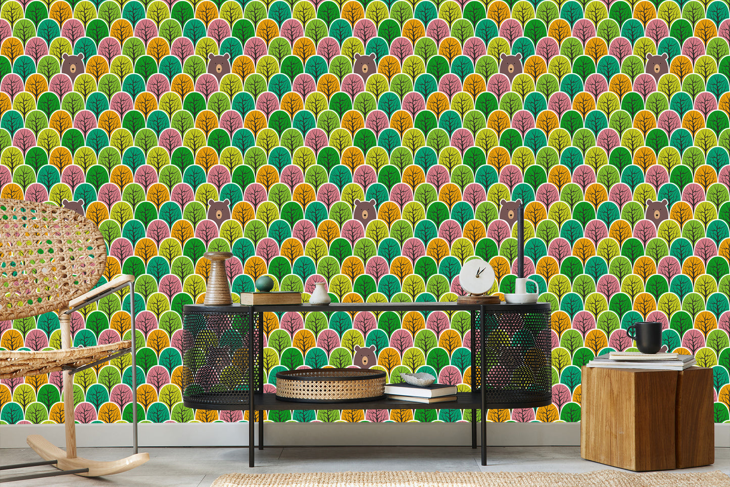 Wallpaper Colorful Forest Trees For A Child's Room
