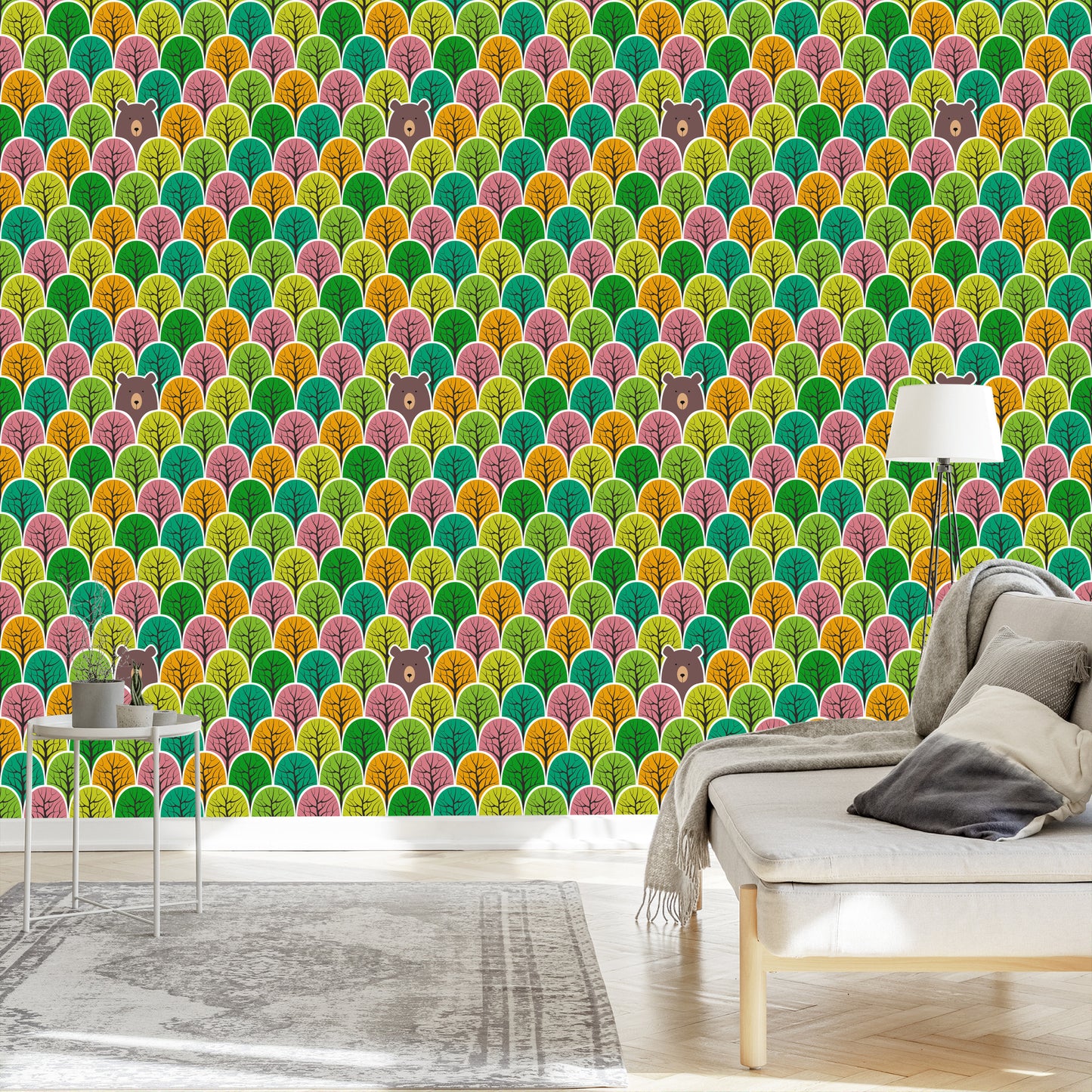 Wallpaper Colorful Forest Trees For A Child's Room