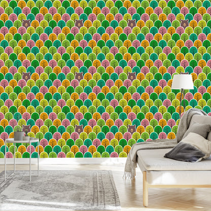 Wallpaper Colorful Forest Trees For A Child's Room