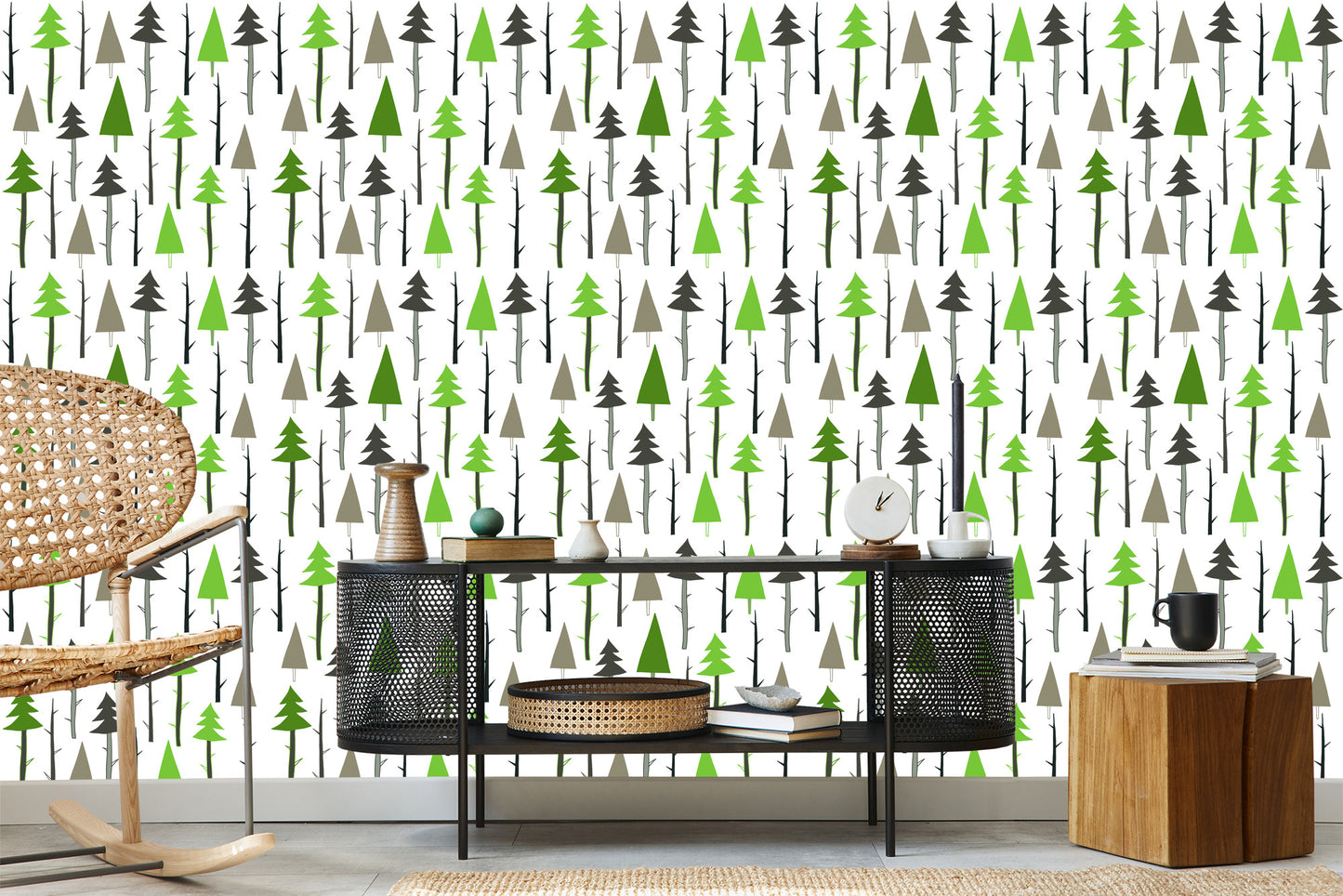 Wallpaper Forest. Green. Branches. Children's Room