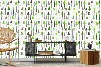 Wallpaper Forest. Green. Branches. Children's Room