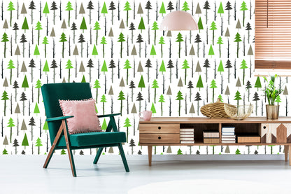 Wallpaper Forest. Green. Branches. Children's Room