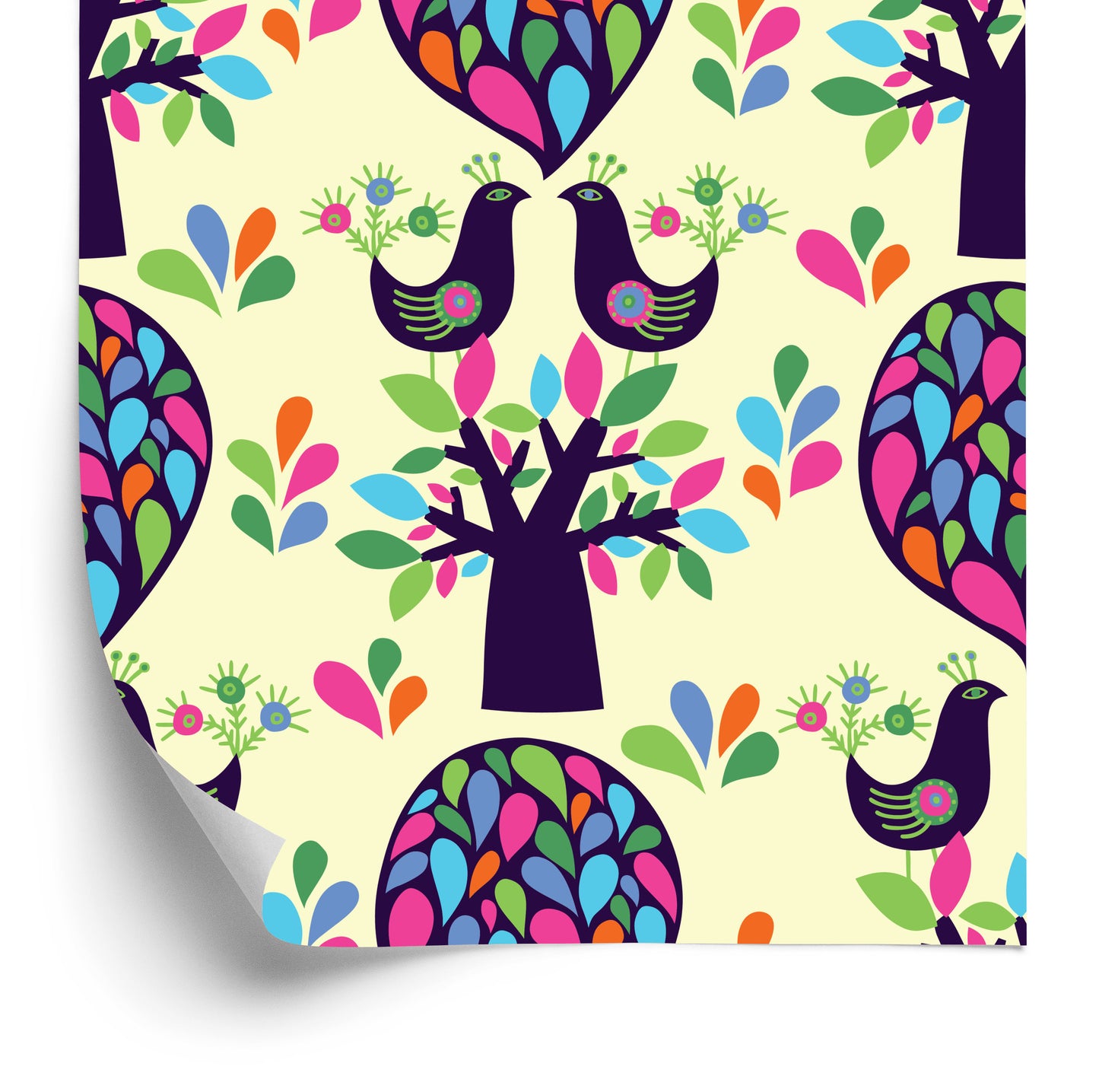 Wallpaper Birds Tree With Leaves For A Baby's Room