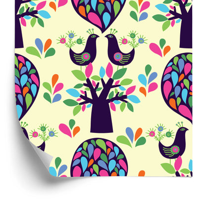 Wallpaper Birds Tree With Leaves For A Baby's Room