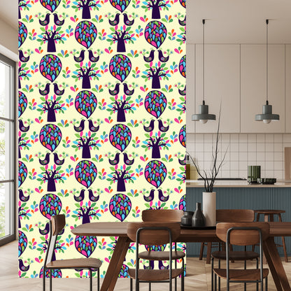 Wallpaper Birds Tree With Leaves For A Baby's Room