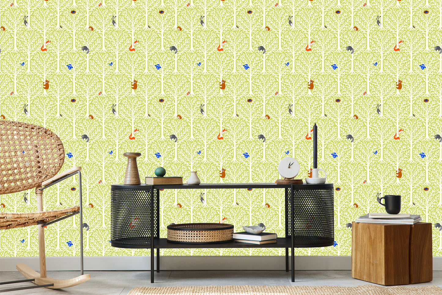 Wallpaper Colorful Animals In A Tree Children's Room