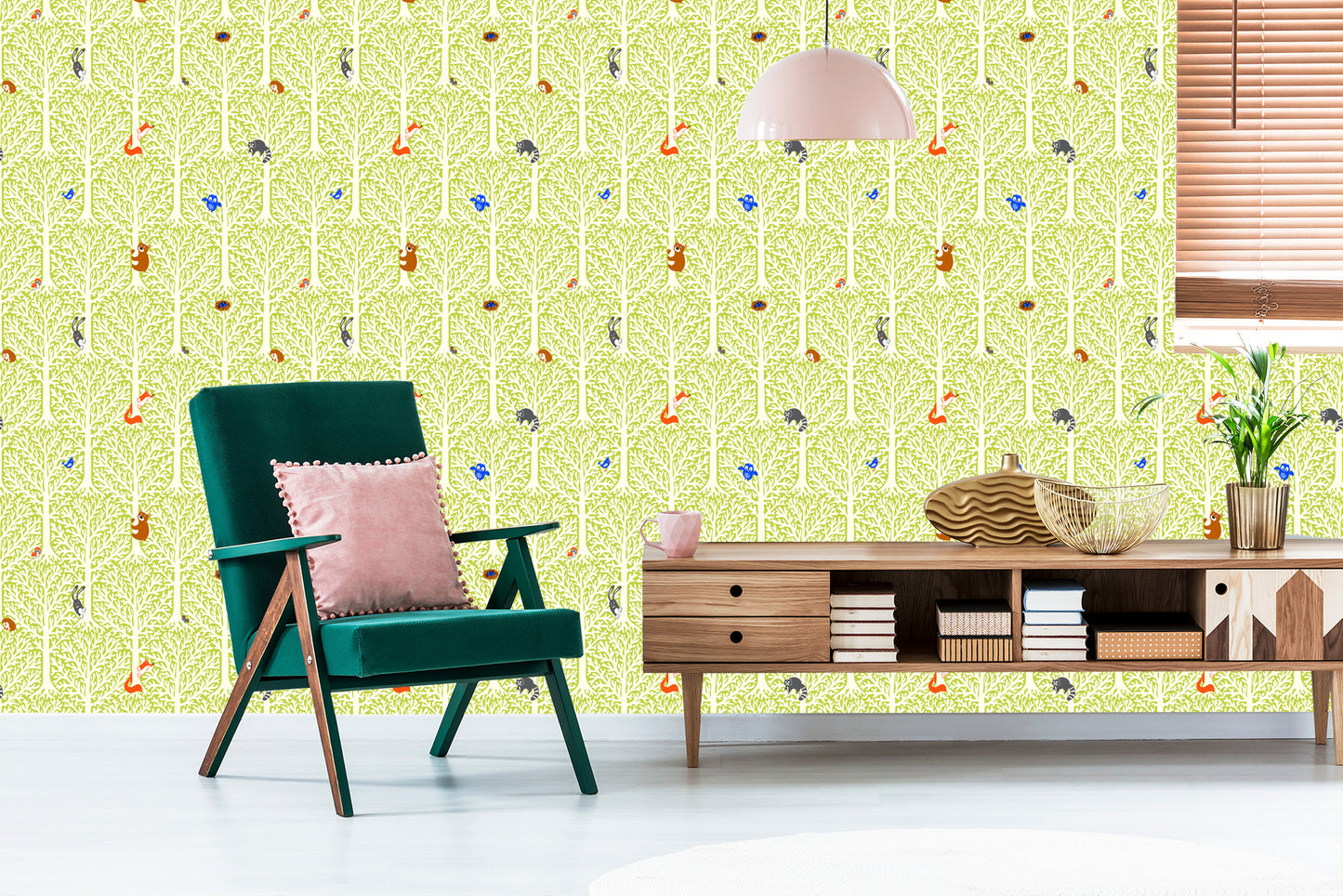 Wallpaper Colorful Animals In A Tree Children's Room