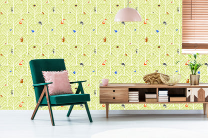 Wallpaper Colorful Animals In A Tree Children's Room