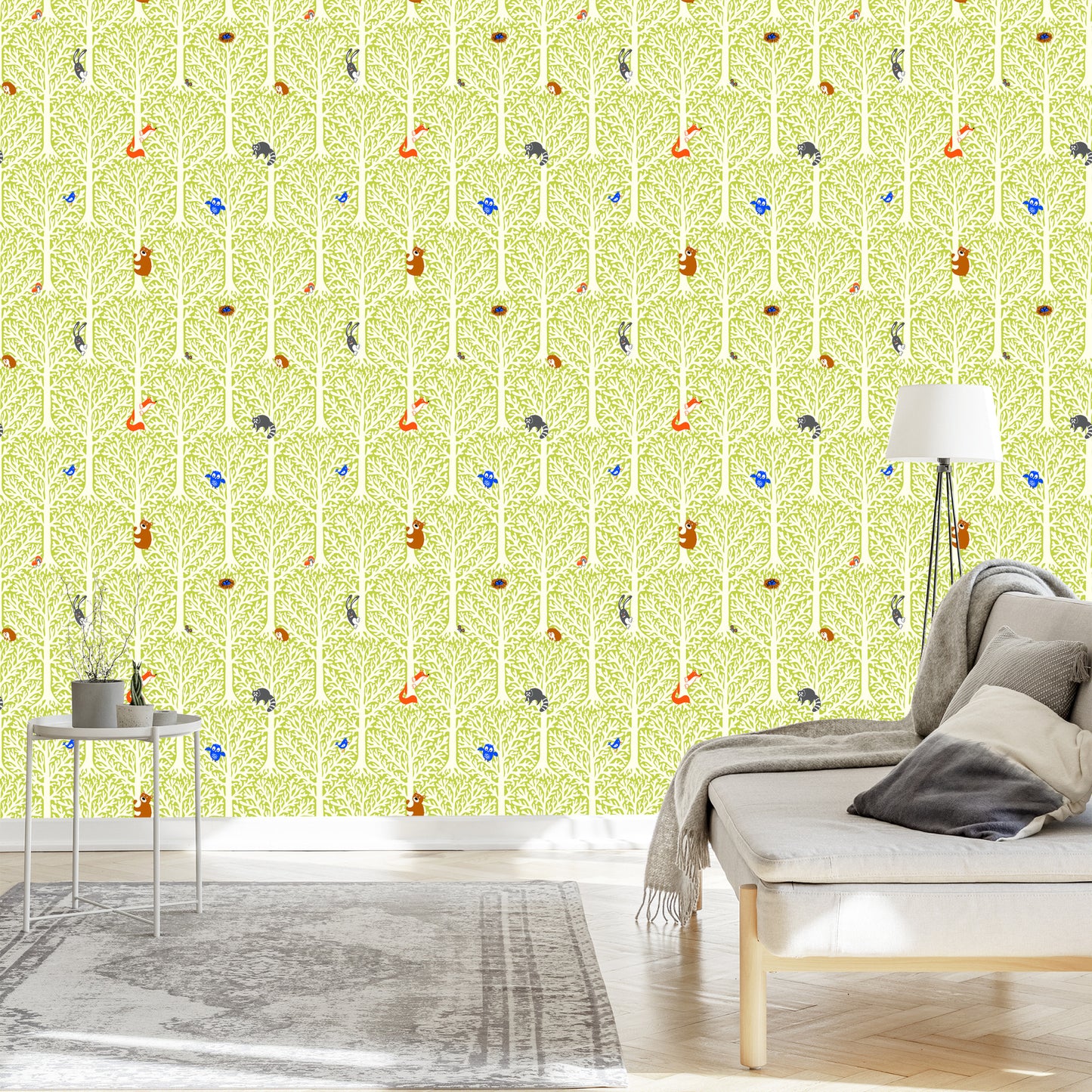 Wallpaper Colorful Animals In A Tree Children's Room