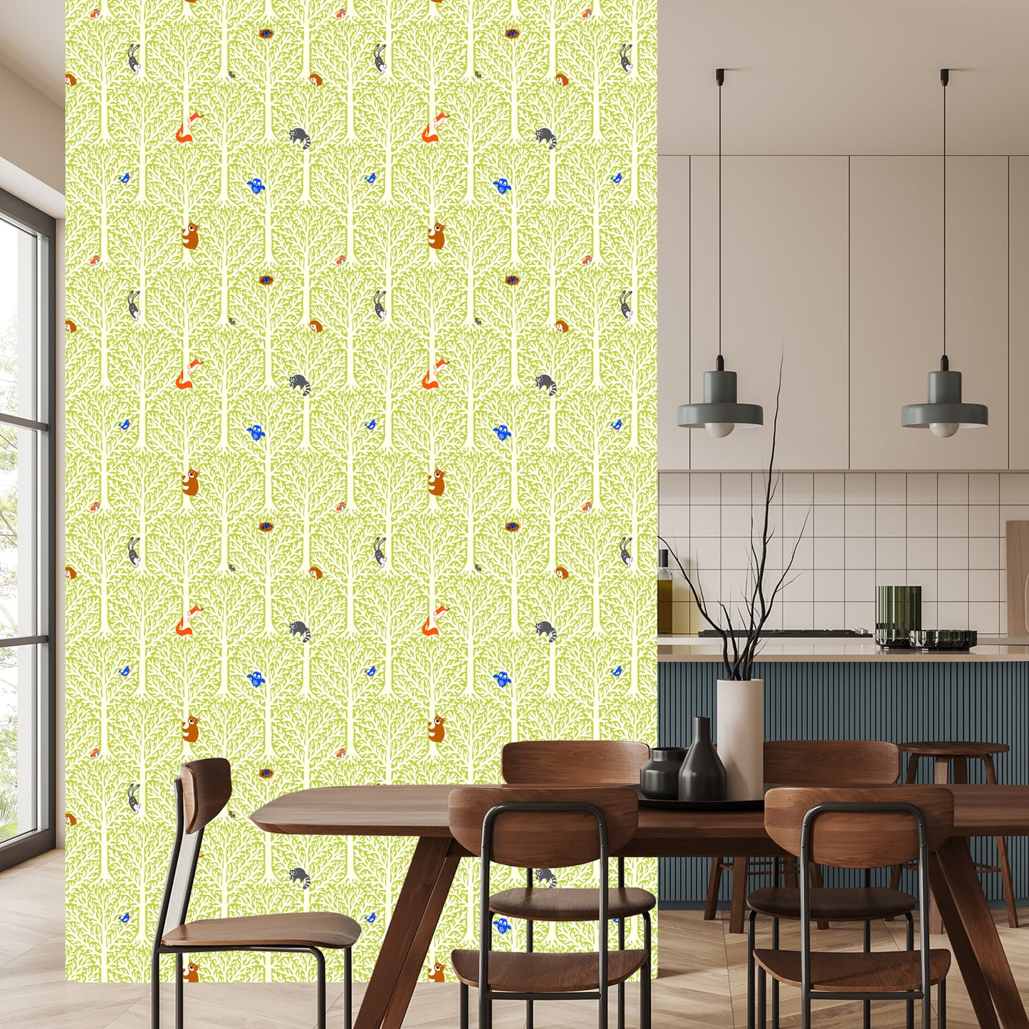 Wallpaper Colorful Animals In A Tree Children's Room