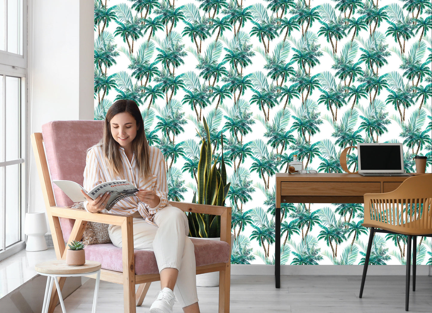 Wallpaper Nature Palm Tree Leaves Living Room Bedroom