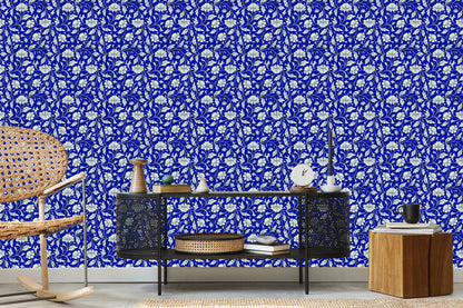 Wallpaper Expressive Floral Pattern In Retro Style