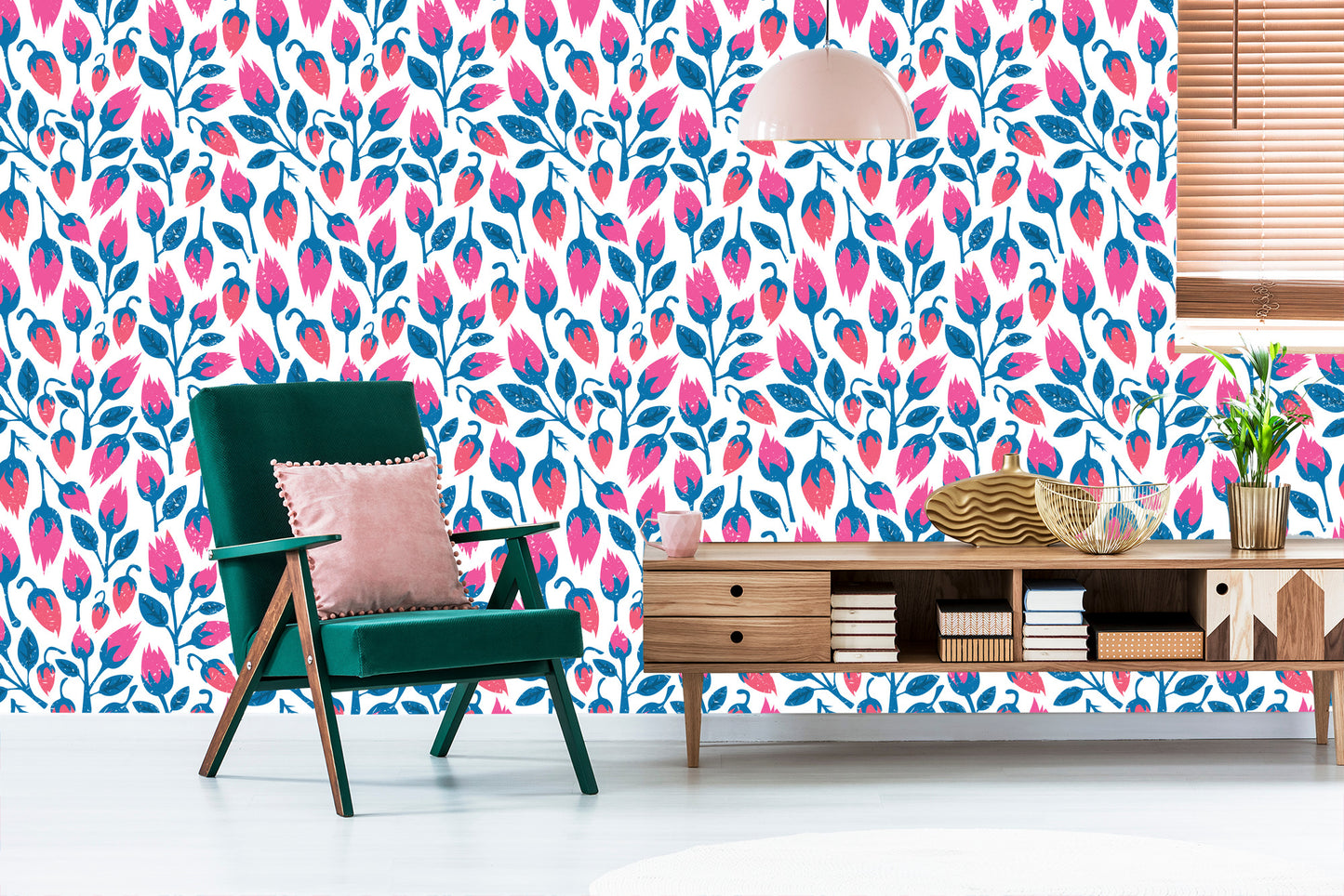 Wallpaper Flowers In Retro Style