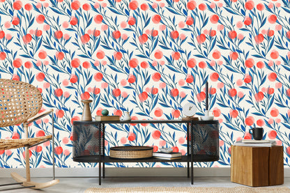 Wallpaper Colorful Retro Flowers And Leaves