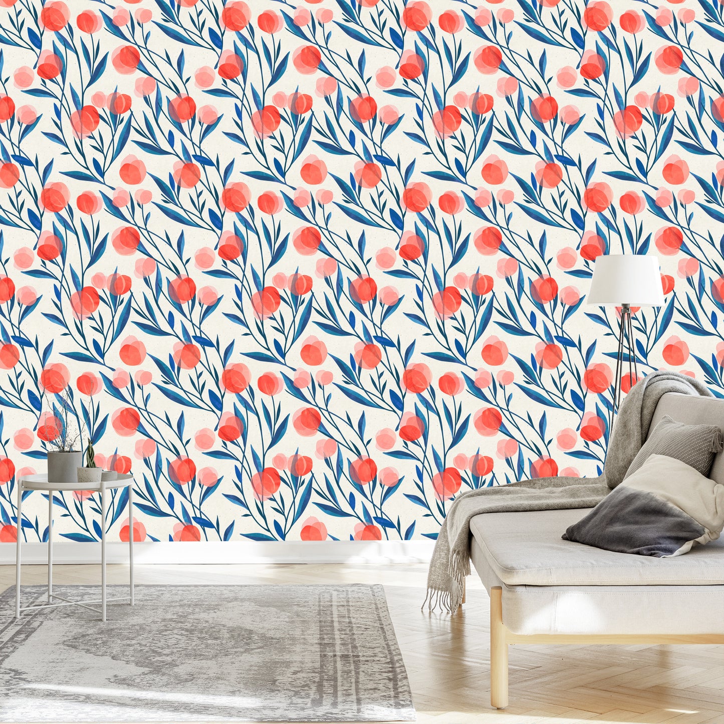 Wallpaper Colorful Retro Flowers And Leaves