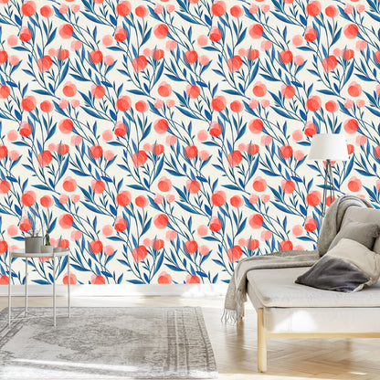 Wallpaper Colorful Retro Flowers And Leaves