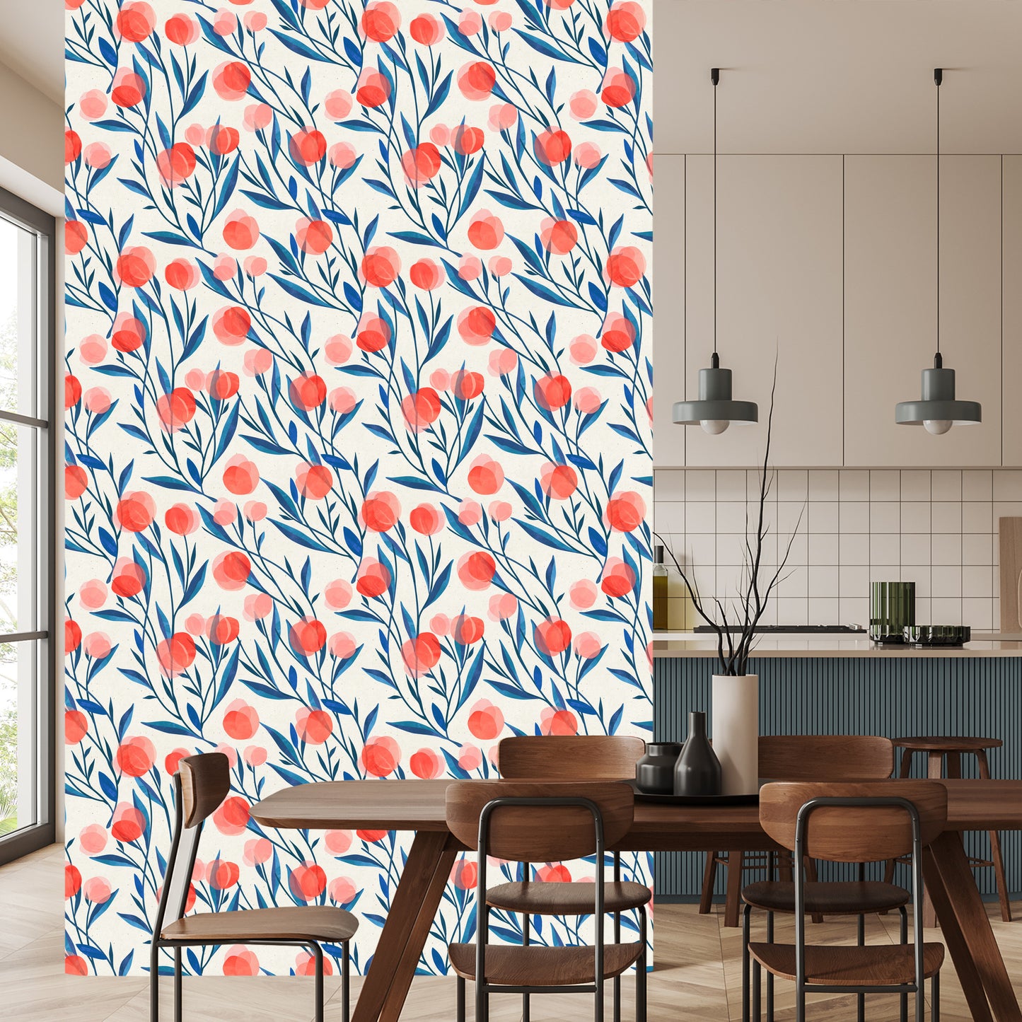 Wallpaper Colorful Retro Flowers And Leaves