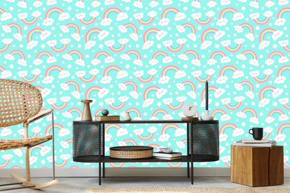 Wallpaper For Children - Happy Clouds And Rainbow