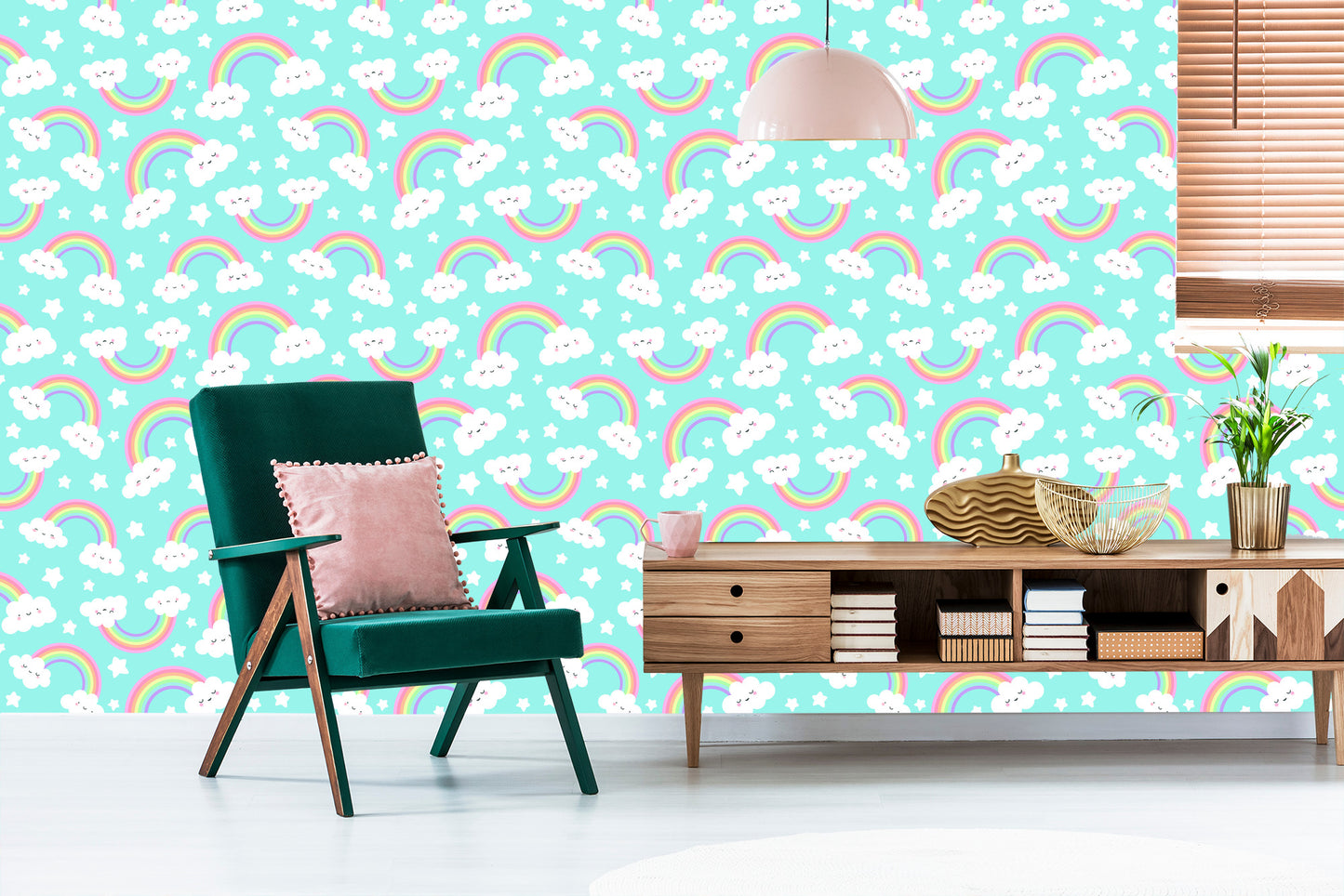 Wallpaper For Children - Happy Clouds And Rainbow