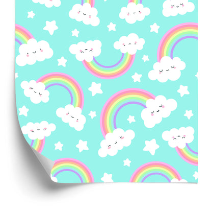 Wallpaper For Children - Happy Clouds And Rainbow