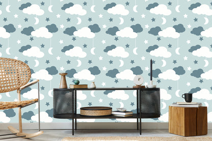 Wallpaper For Children - Stars, Clouds And Moons