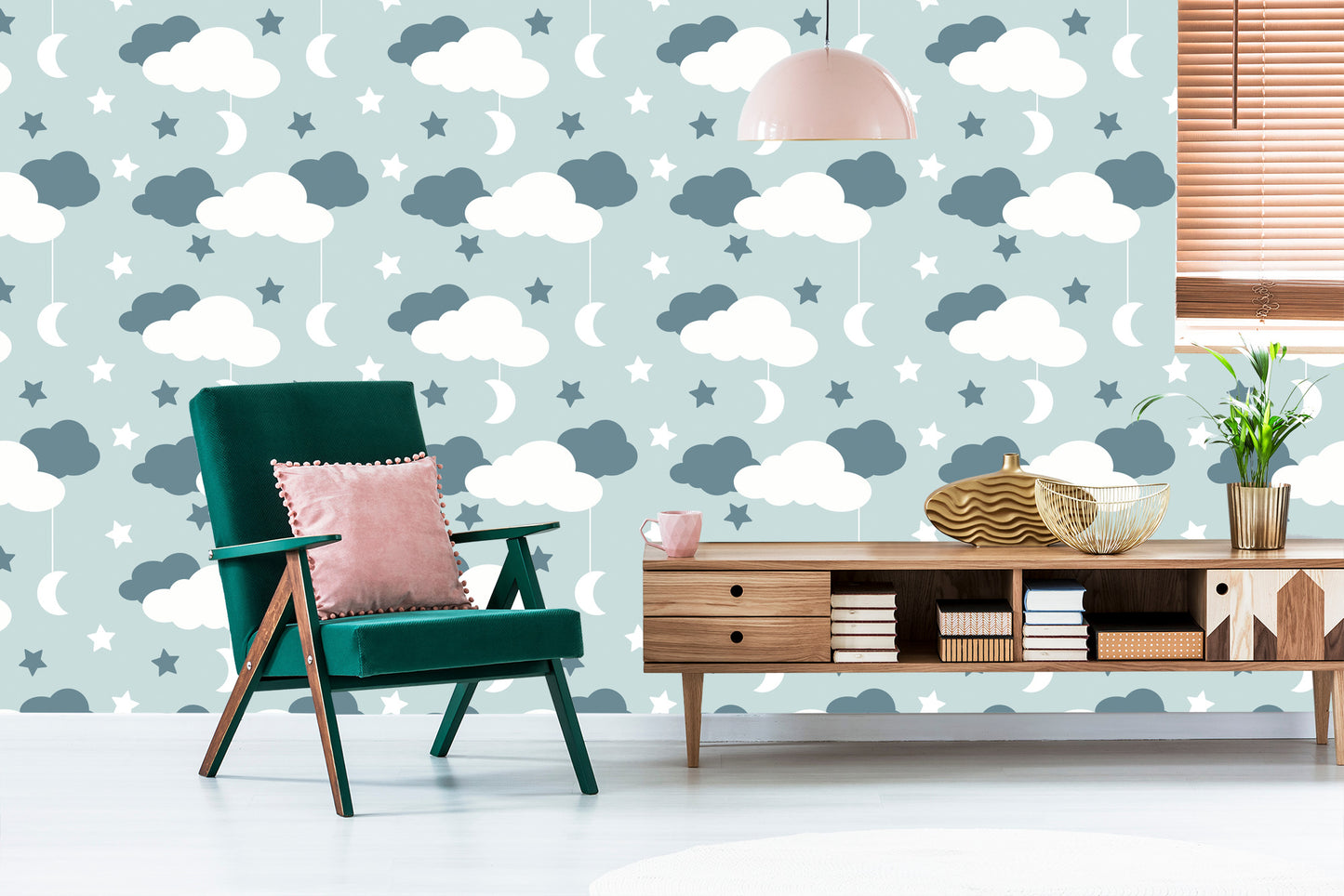 Wallpaper For Children - Stars, Clouds And Moons