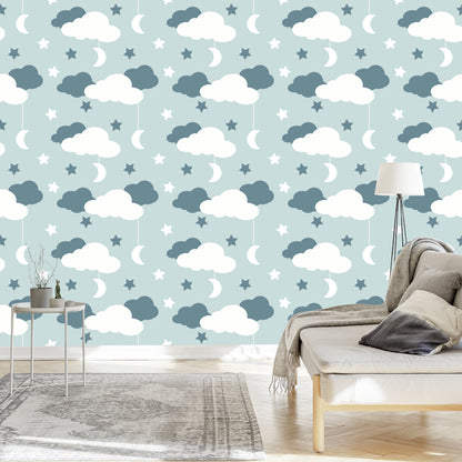 Wallpaper For Children - Stars, Clouds And Moons