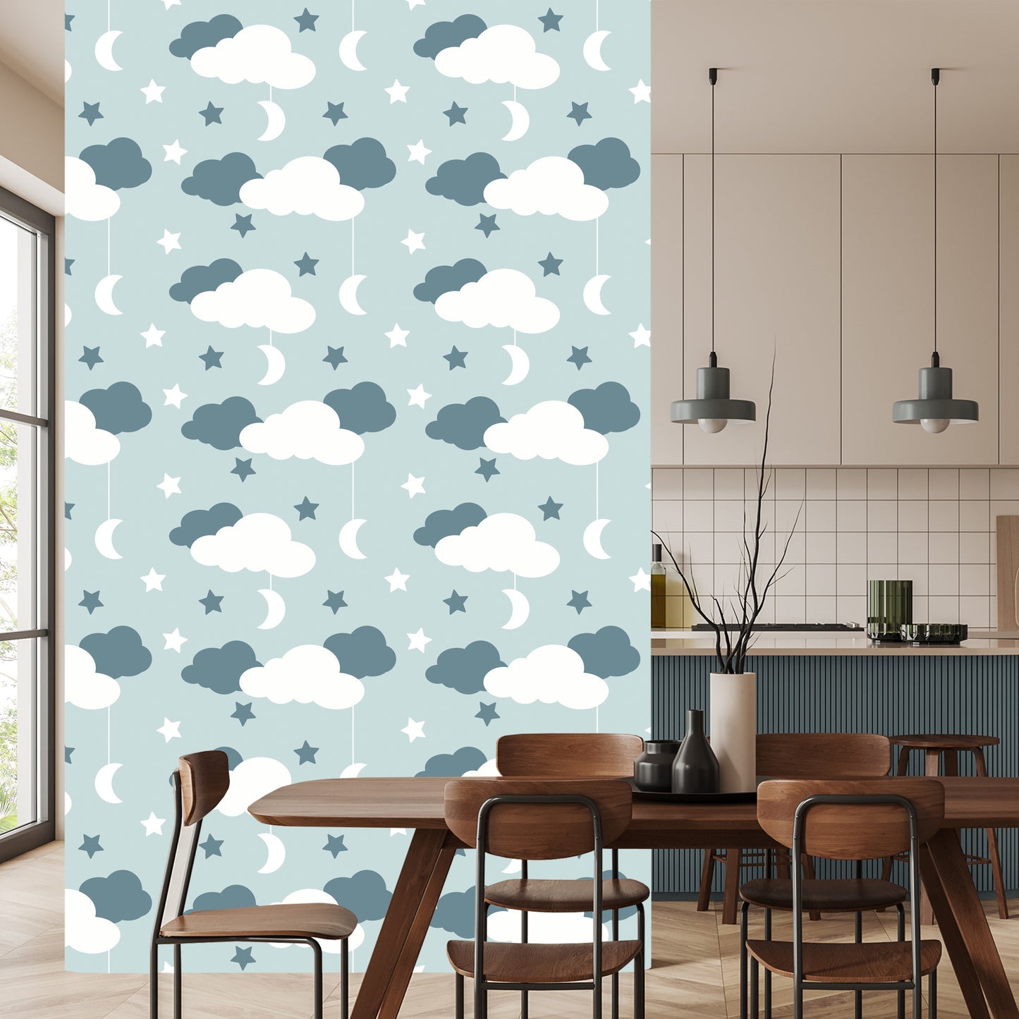 Wallpaper For Children - Stars, Clouds And Moons