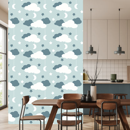 Wallpaper For Children - Stars, Clouds And Moons