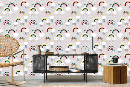 Wallpaper For Children - Happy Colorful Rainbows And Clouds