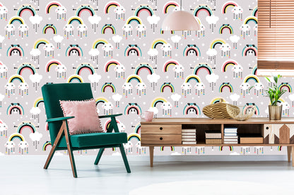 Wallpaper For Children - Happy Colorful Rainbows And Clouds