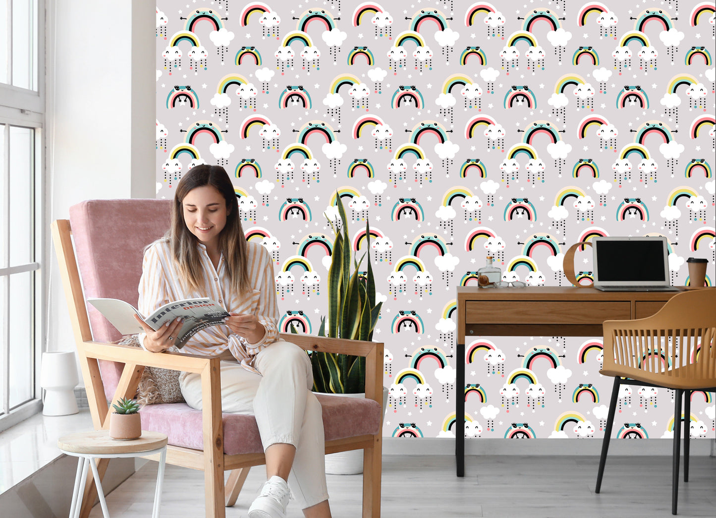 Wallpaper For Children - Happy Colorful Rainbows And Clouds