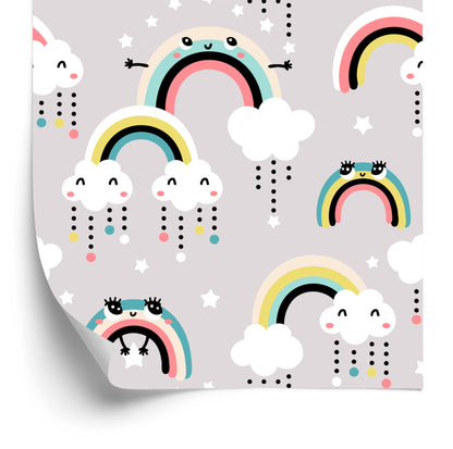 Wallpaper For Children - Happy Colorful Rainbows And Clouds