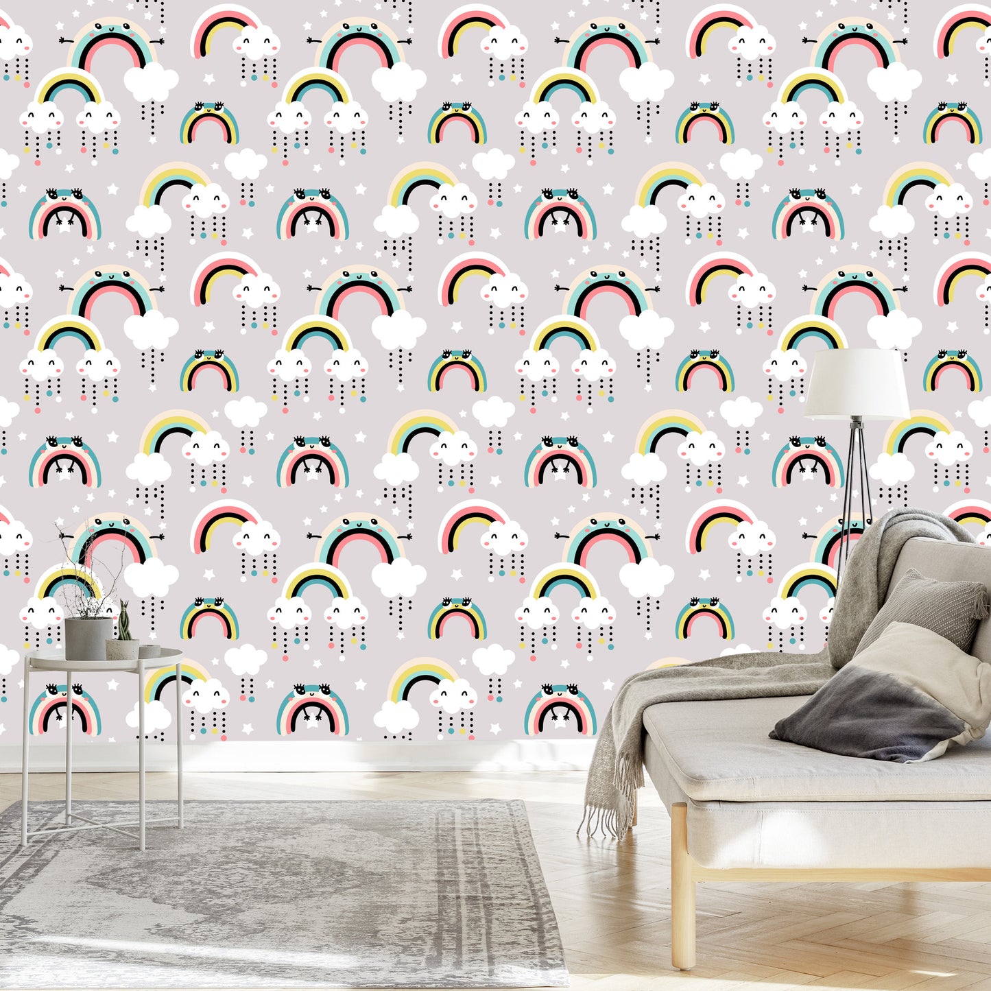 Wallpaper For Children - Happy Colorful Rainbows And Clouds