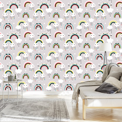 Wallpaper For Children - Happy Colorful Rainbows And Clouds