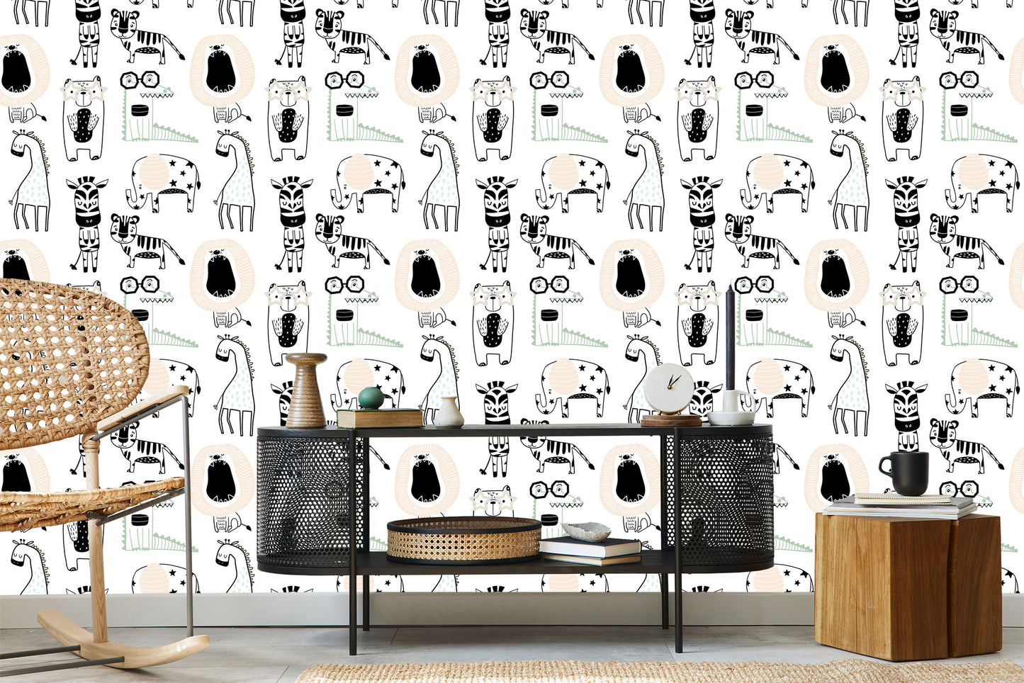 Wallpaper For Children - Wild Animals In Scandinavian Style